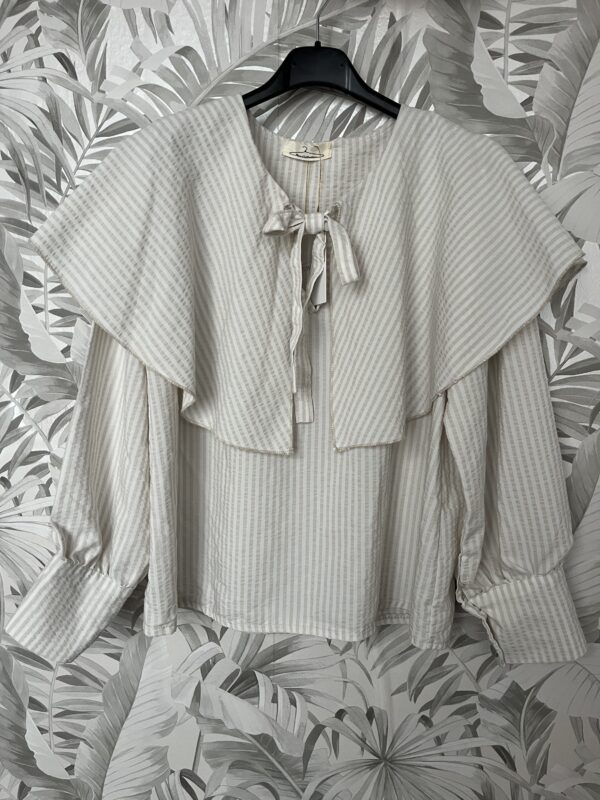 Camisa volante lazo rayas beige - Imagen 2